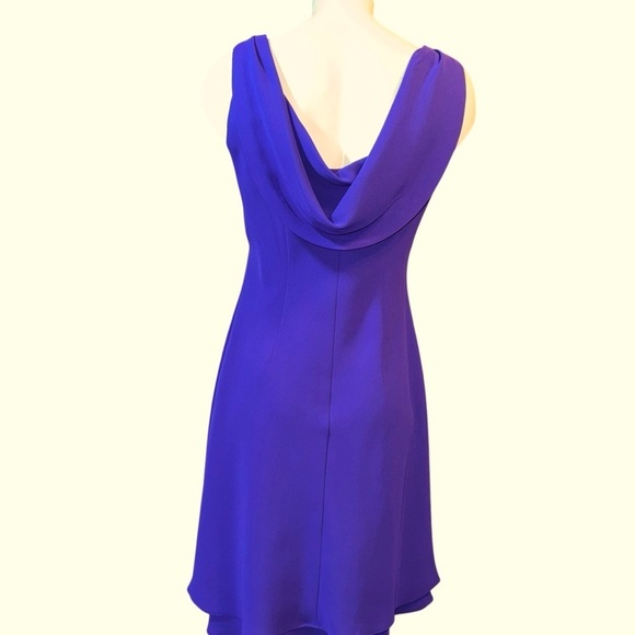 Jones Wear Women’s Sheath Dress Sz 10 Purple Double Tier Hem Draped Scoop Back - Picture 4 of 8